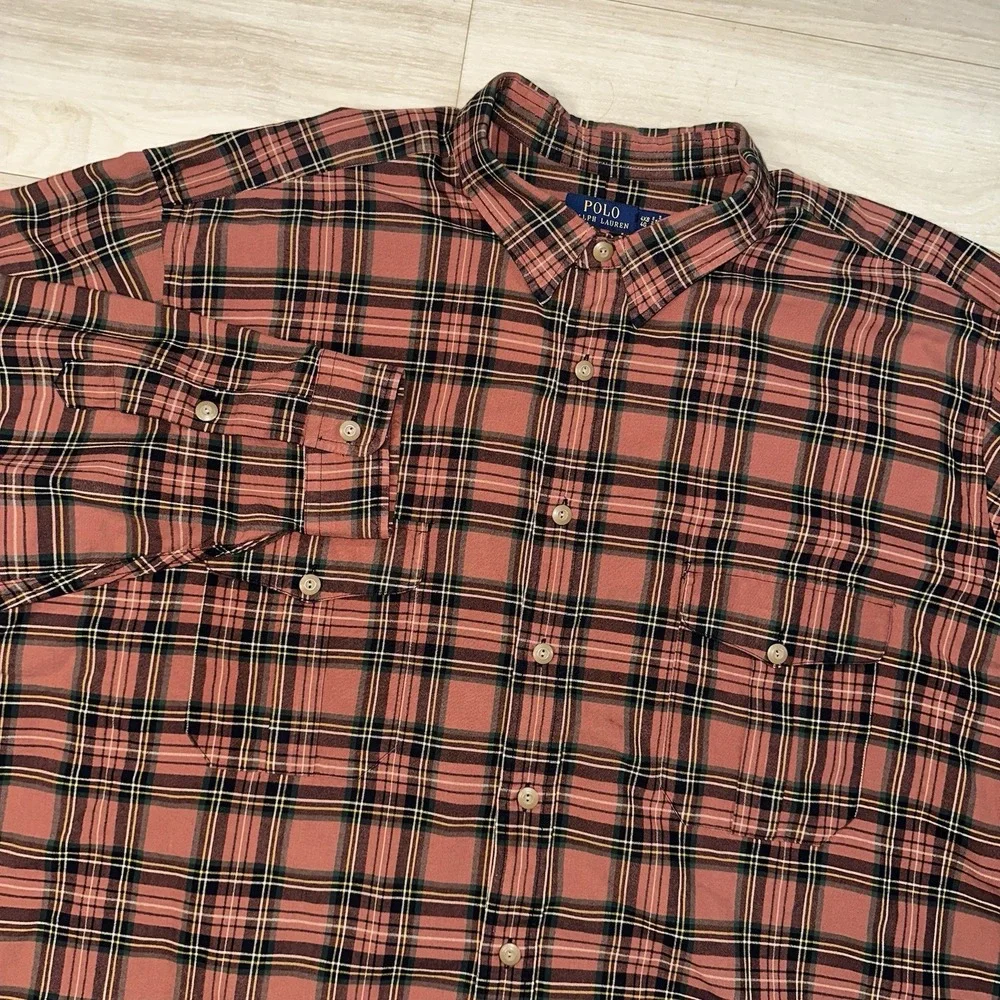 Ralph Lauren Mens Button Down Shirt Plaid Western Oxford Pony Logo 4XL Cotton‎